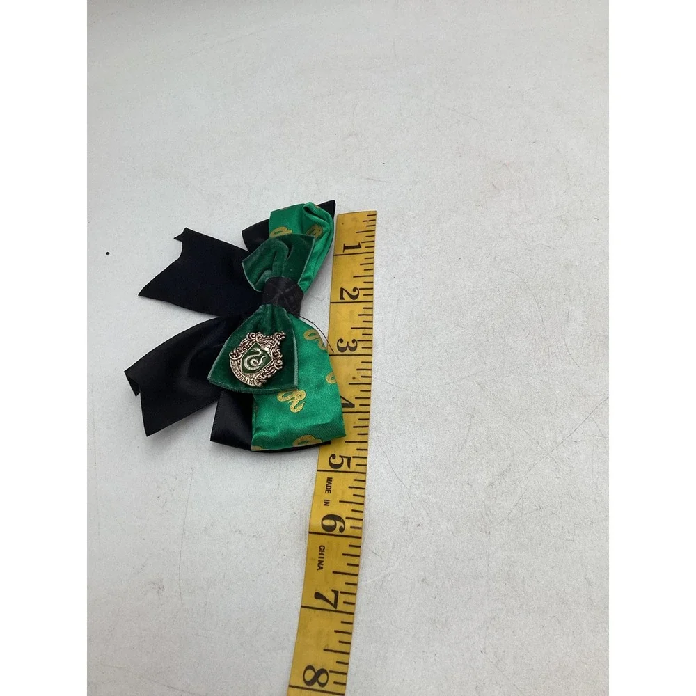 Harry Potter Slytherin House Hair Bow Green Velvet Satin Snake Crest Clip 5in